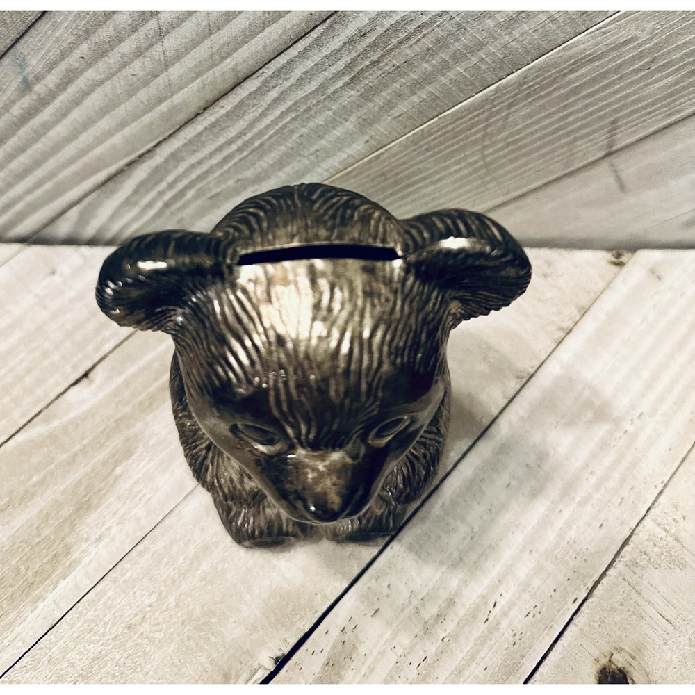 Hobby House Silverplated Teddy Bear Coin Bank Made in Hong Kong Cute Collectible - Picture 2 of 6